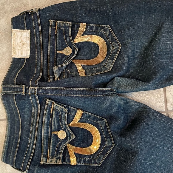 True religion jeans gold sequin pockets. - Picture 2 of 5